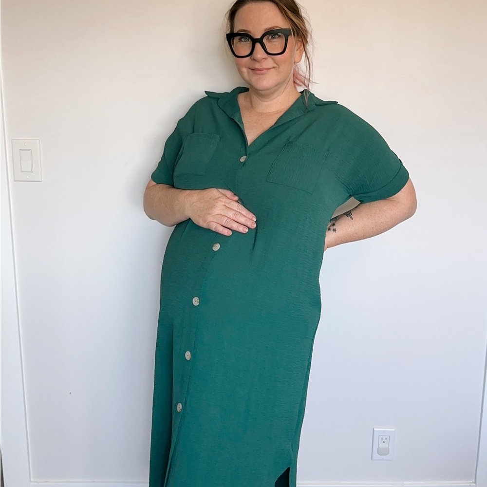 Pinkblush Green Buttondown midi Dress